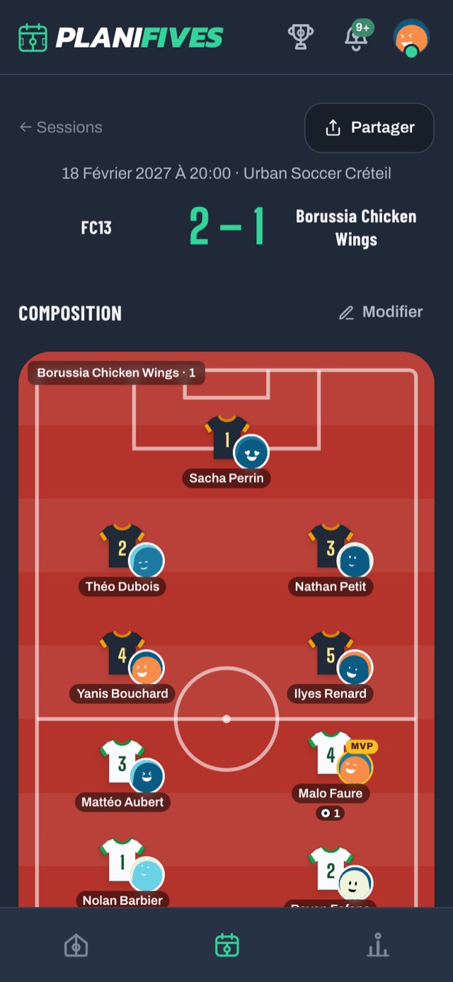 Feuille de match : score et composition des équipes